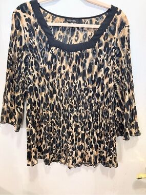 George Women's Leopard Print Pleated Top - Black & Tan